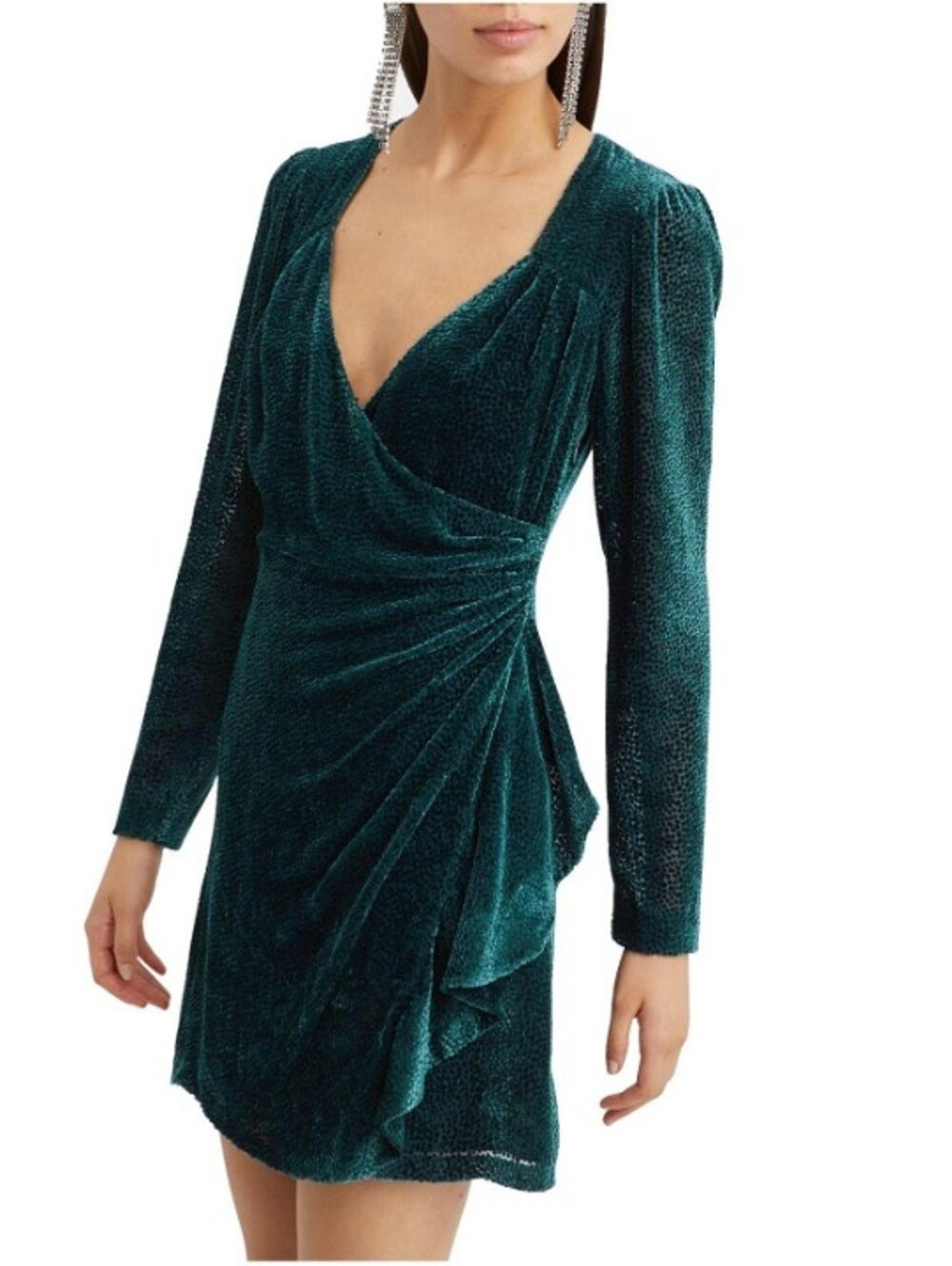 Intermix Brooke Teal Burnout Velvet Silk Blend Wrap Dress Size 0